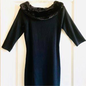NINA LEONARD | Wool Blend Sweater Dress Faux Fur Collar 3/4 Sleeve | Siz…